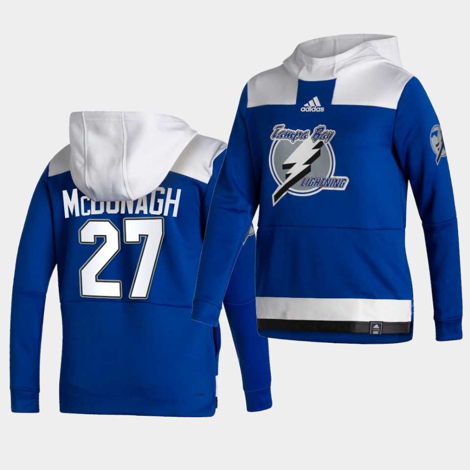Men Tampa Bay Lightning 27 Mcdonagh Blue NHL 2021 Adidas Pullover Hoodie Jersey